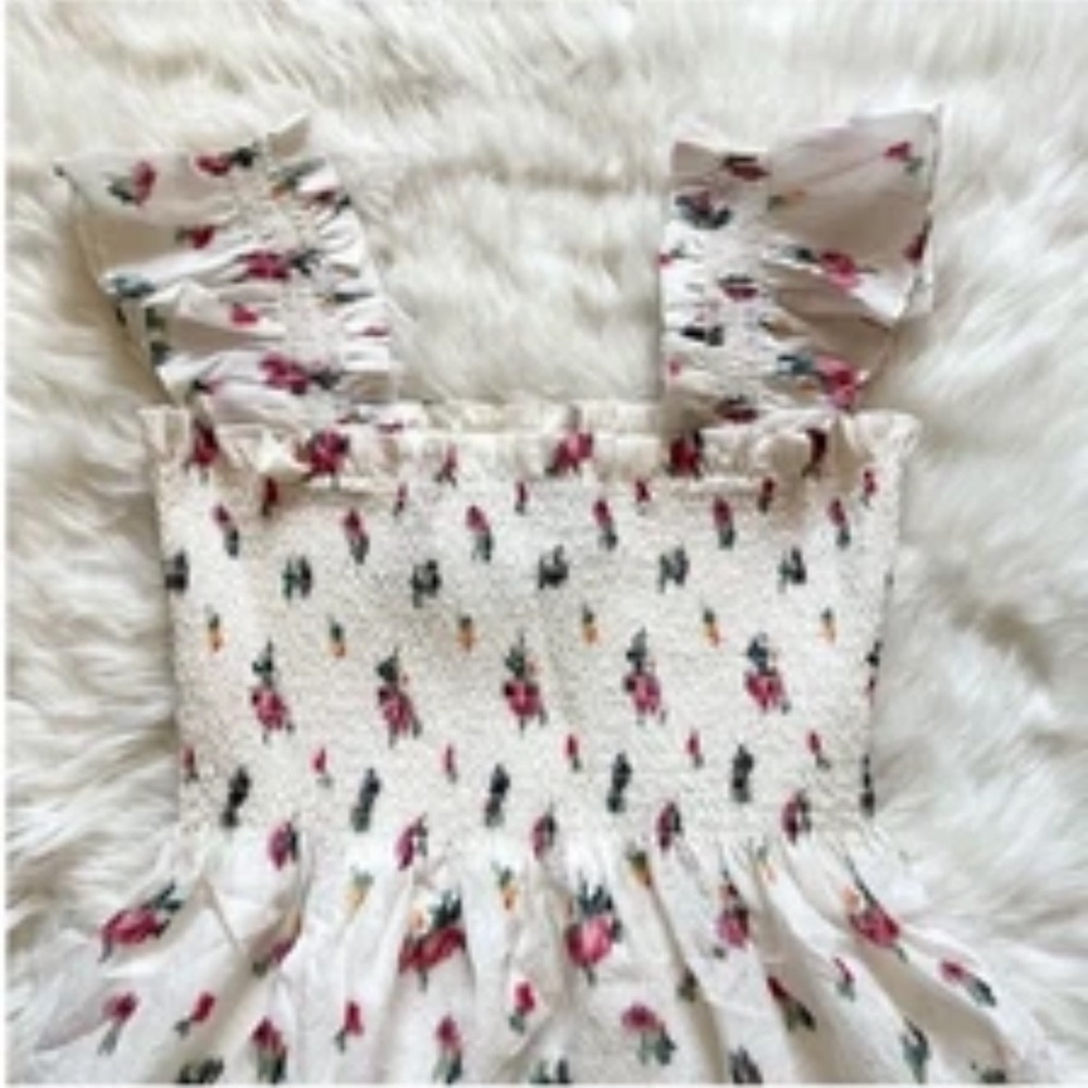New HILL HOUSE Ellie Floral Smocked Midi Nap Dress in Ivory Crushed Taffeta Ikat - Picture 10 of 16